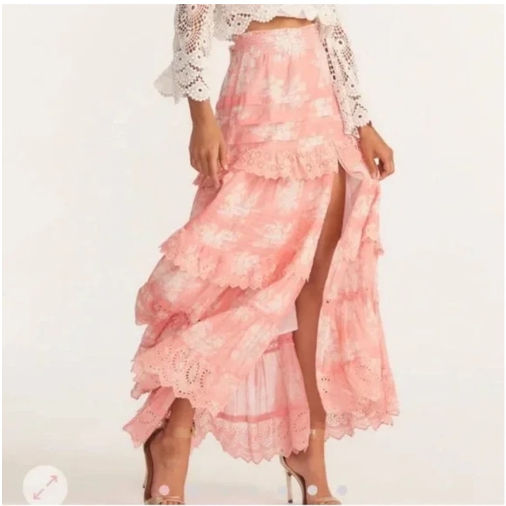 LoveShackFancy Ariah Floral Pink Maxi Skirt - XS